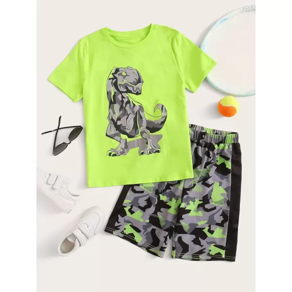 Floerns Boys 2 Piece Outfits Print Short Sleeve Camo Tee Shirt and Drawstring Shorts Set