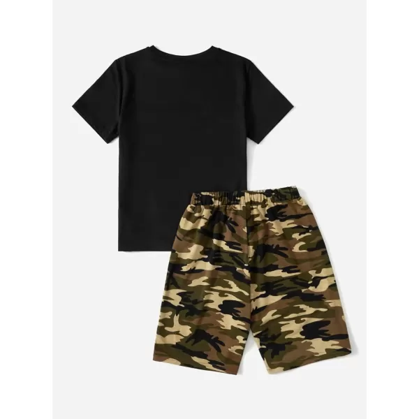 Floerns Boys 2 Piece Outfits Print Short Sleeve Camo Tee Shirt and Drawstring Shorts Set