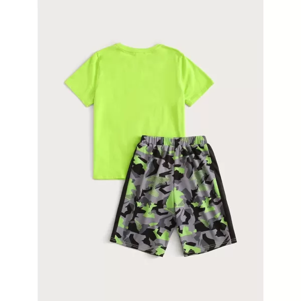 Floerns Boys 2 Piece Outfits Print Short Sleeve Camo Tee Shirt and Drawstring Shorts Set