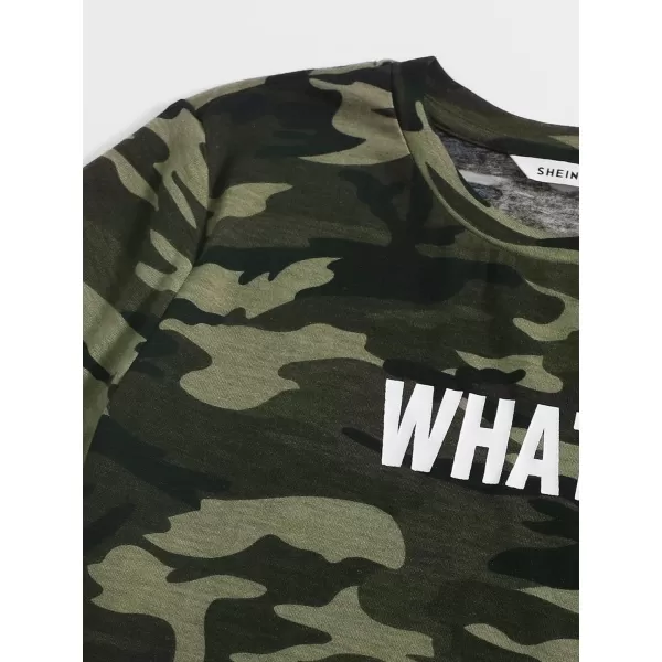 Floerns Boys 2 Piece Outfits Print Short Sleeve Camo Tee Shirt and Drawstring Shorts Set