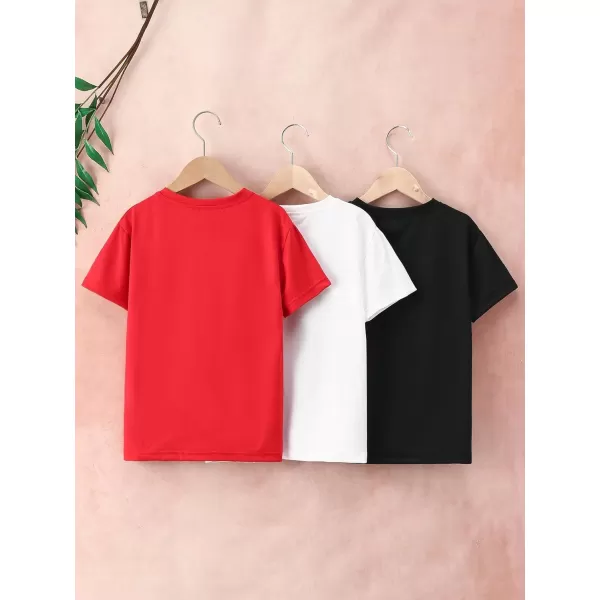 Floerns Boy's 3 Pcs Short Sleeve Graphic Print Round Neck Loose Fit Tee Shirt