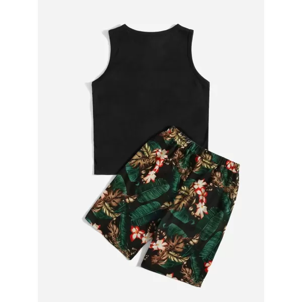 Floerns Boys Boho Sleeveless Tank Top Tropical Print Shorts Set 2 Piece Outfit