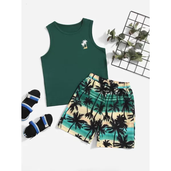 Floerns Boys Boho Sleeveless Tank Top Tropical Print Shorts Set 2 Piece Outfit