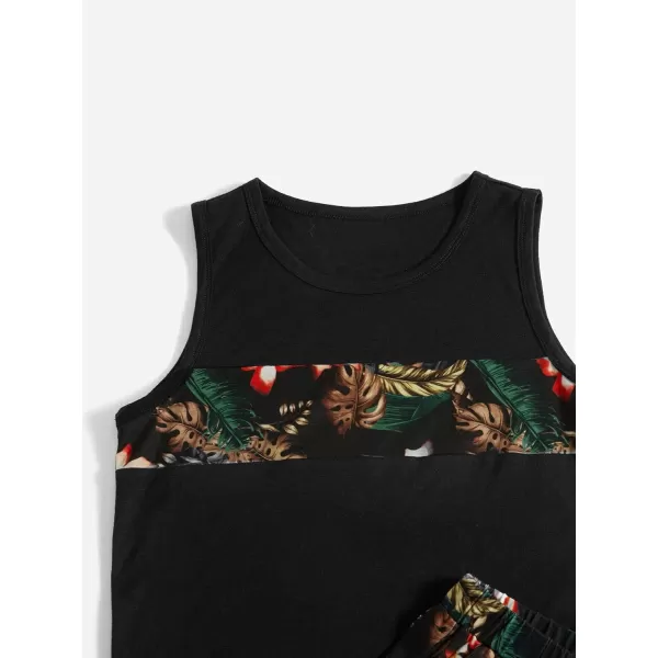 Floerns Boys Boho Sleeveless Tank Top Tropical Print Shorts Set 2 Piece Outfit
