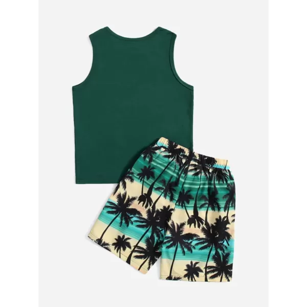 Floerns Boys Boho Sleeveless Tank Top Tropical Print Shorts Set 2 Piece Outfit
