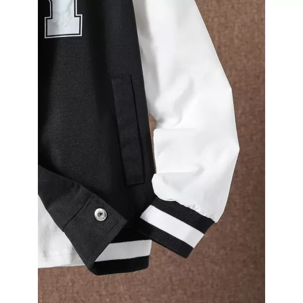 Floerns Boy's Letter Print Colorblock Long Sleeve Varsity Bomber Jacket Without Tee