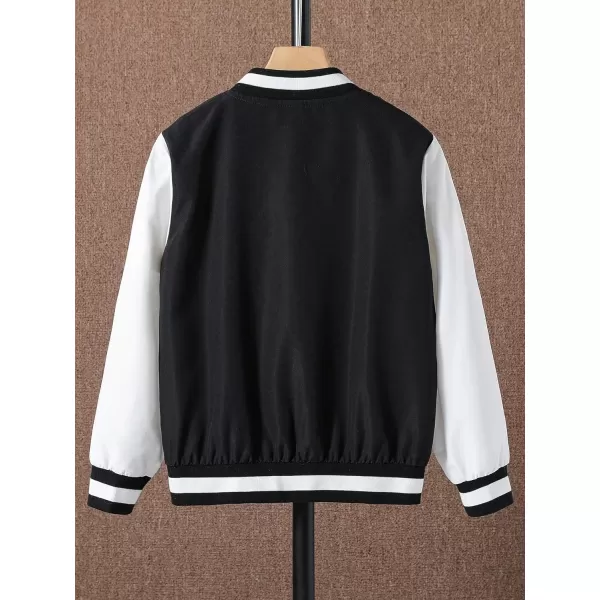 Floerns Boy's Letter Print Colorblock Long Sleeve Varsity Bomber Jacket Without Tee