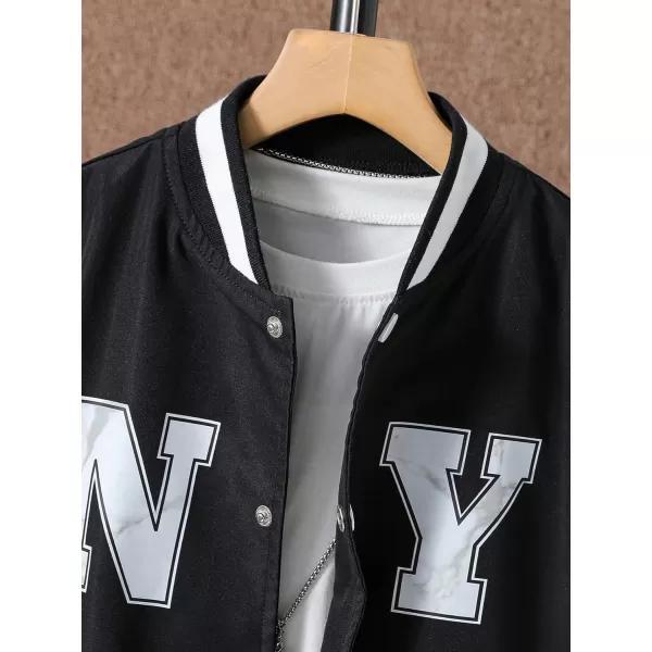 Floerns Boy's Letter Print Colorblock Long Sleeve Varsity Bomber Jacket Without Tee