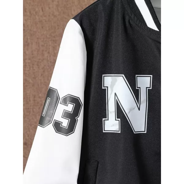 Floerns Boy's Letter Print Colorblock Long Sleeve Varsity Bomber Jacket Without Tee