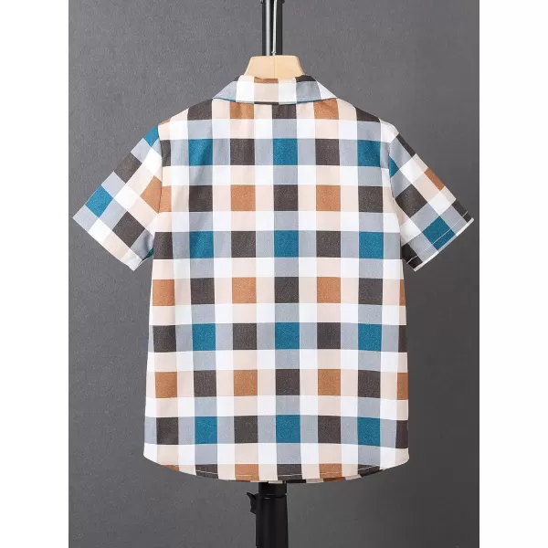 Floerns Boys Summer Graphic Print Cuffed Short Sleeve Button Down Shirt