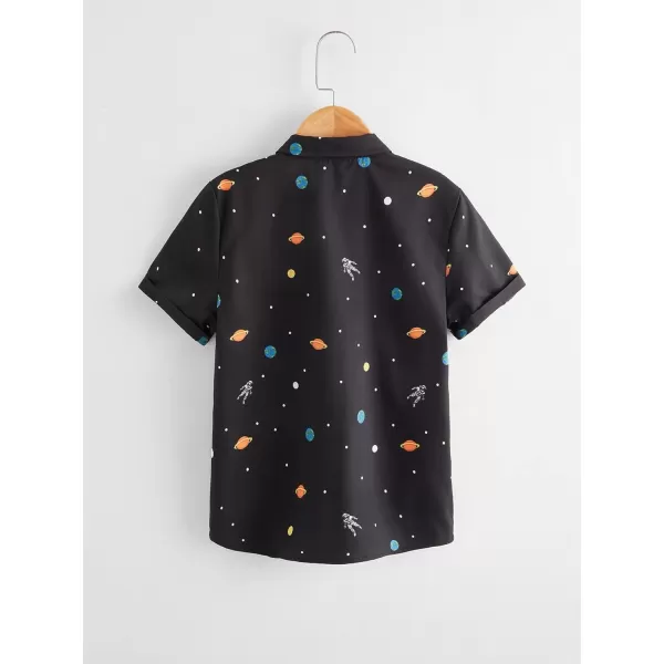 Floerns Boys Summer Graphic Print Cuffed Short Sleeve Button Down Shirt