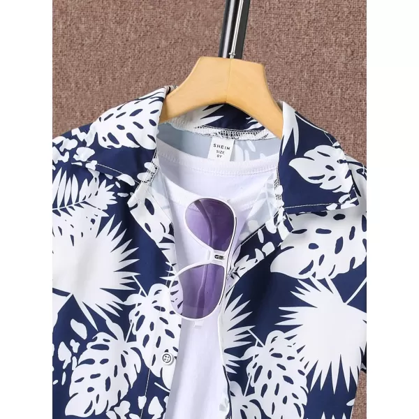 Floerns Boys Summer Graphic Print Cuffed Short Sleeve Button Down Shirt