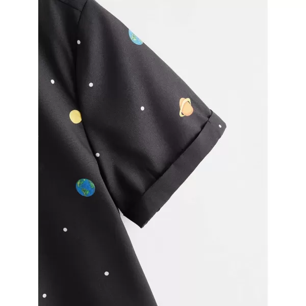 Floerns Boys Summer Graphic Print Cuffed Short Sleeve Button Down Shirt