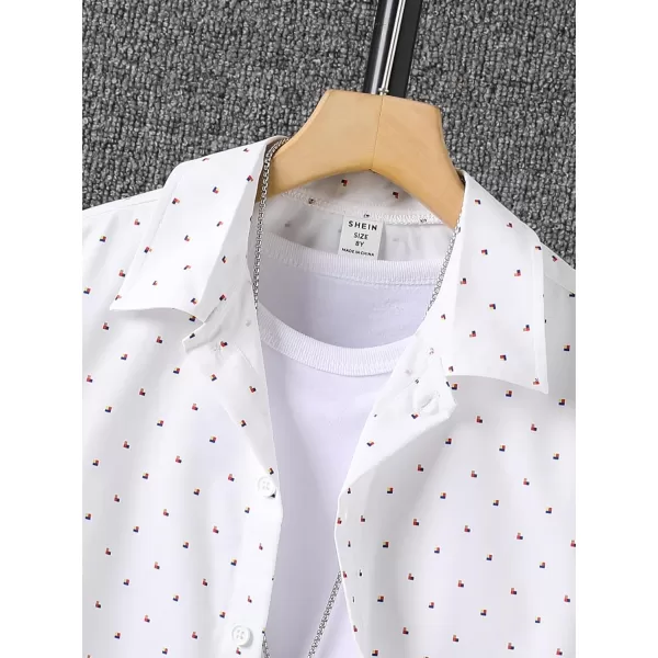 Floerns Boys Summer Graphic Print Cuffed Short Sleeve Button Down Shirt