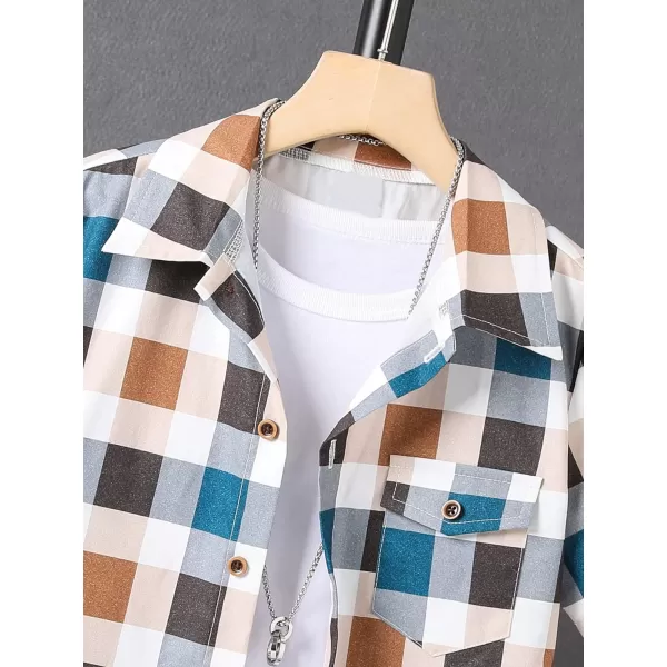 Floerns Boys Summer Graphic Print Cuffed Short Sleeve Button Down Shirt