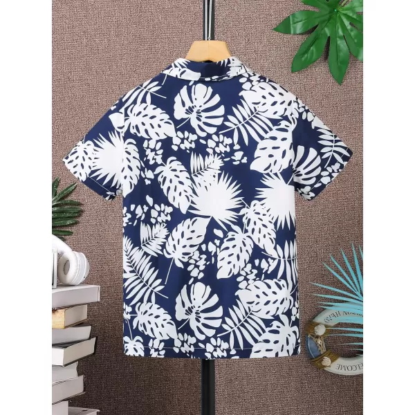 Floerns Boys Summer Graphic Print Cuffed Short Sleeve Button Down Shirt