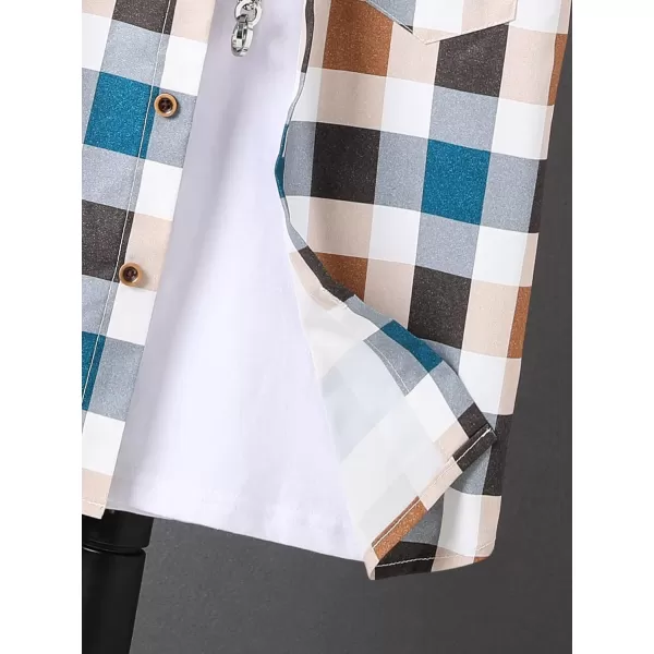 Floerns Boys Summer Graphic Print Cuffed Short Sleeve Button Down Shirt