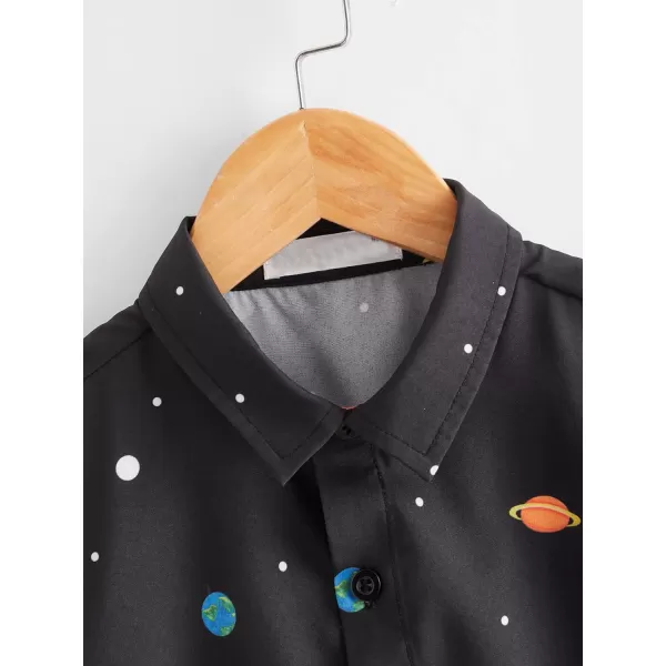 Floerns Boys Summer Graphic Print Cuffed Short Sleeve Button Down Shirt