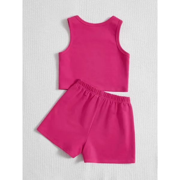 Floerns Girls 2 Piece Graphic Print Crop Tank Top with Track Shorts Set