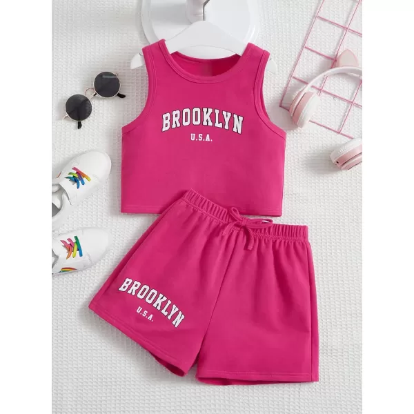 Floerns Girls 2 Piece Graphic Print Crop Tank Top with Track Shorts Set
