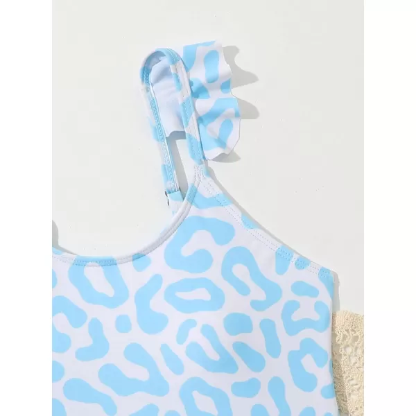 Floerns Girls 2 Piece Leopard Print Ruffle Trim One Piece Swimsuit with Cover Up