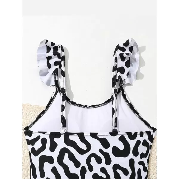Floerns Girls 2 Piece Leopard Print Ruffle Trim One Piece Swimsuit with Cover Up