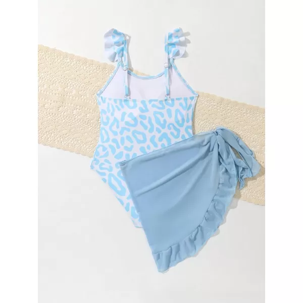 Floerns Girls 2 Piece Leopard Print Ruffle Trim One Piece Swimsuit with Cover Up