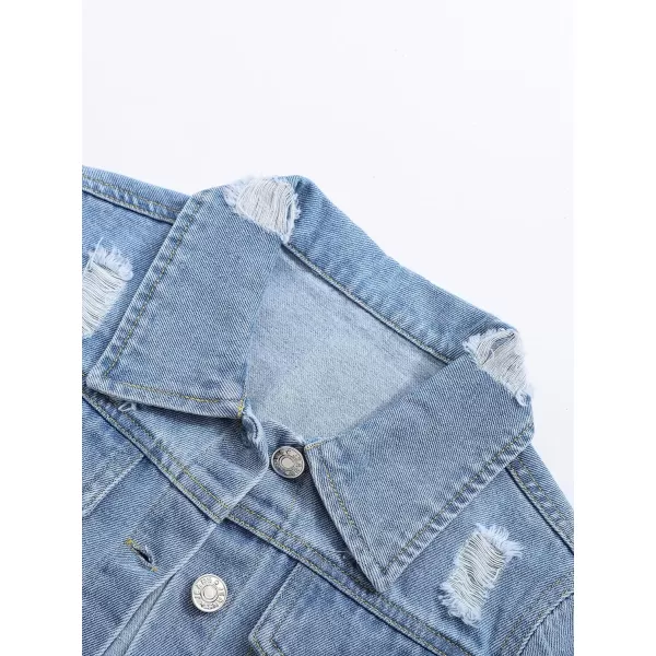 Floerns Girl's 2 Piece Outfit Collared Button Up Long Sleeve Denim Jacket And Short Skirt Set