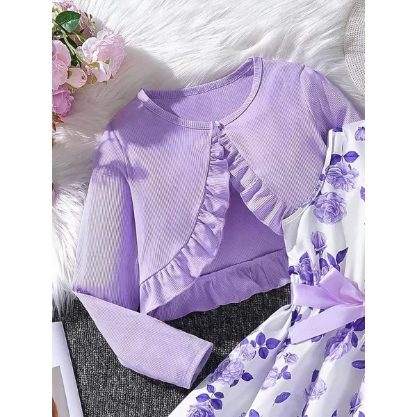 Floerns Girl's 2 Piece Outfit Floral Dress and Long Sleeve Ruffle Trim Jacket