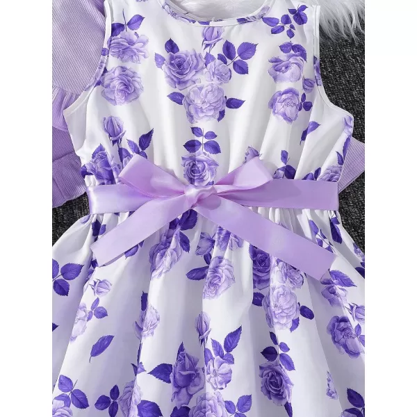 Floerns Girl's 2 Piece Outfit Floral Dress and Long Sleeve Ruffle Trim Jacket