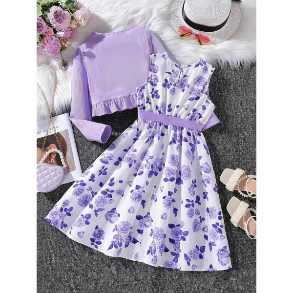 Floerns Girl's 2 Piece Outfit Floral Dress and Long Sleeve Ruffle Trim Jacket
