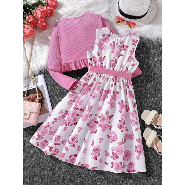 Floerns Girl's 2 Piece Outfit Floral Dress and Long Sleeve Ruffle Trim Jacket