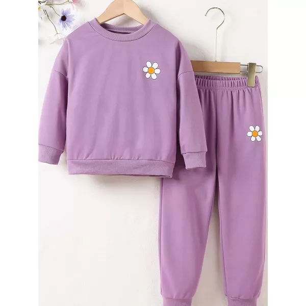 Floerns Girl's 2 Piece Outfit Floral Print Long Sleeve Sweatshirt Jogger Pants Set