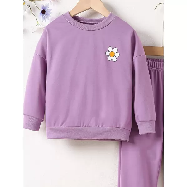 Floerns Girl's 2 Piece Outfit Floral Print Long Sleeve Sweatshirt Jogger Pants Set