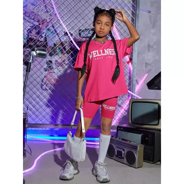 Floerns Girls 2 Piece Outfit Graphic Print Tee Shirt with Biker Shorts Set