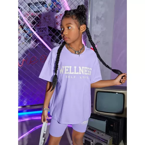 Floerns Girls 2 Piece Outfit Graphic Print Tee Shirt with Biker Shorts Set