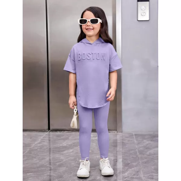 Floerns Girls 2 Piece Outfit Letter Pattern Short Sleeve Hooded Tee with Legging Set