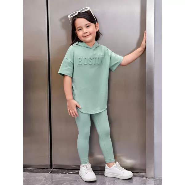 Floerns Girls 2 Piece Outfit Letter Pattern Short Sleeve Hooded Tee with Legging Set