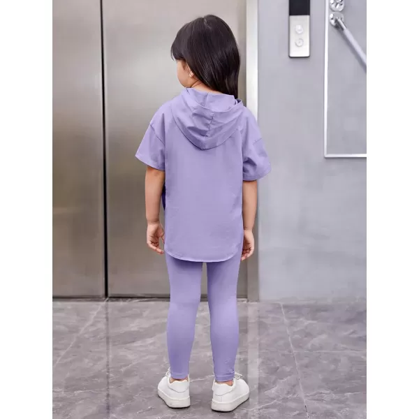 Floerns Girls 2 Piece Outfit Letter Pattern Short Sleeve Hooded Tee with Legging Set