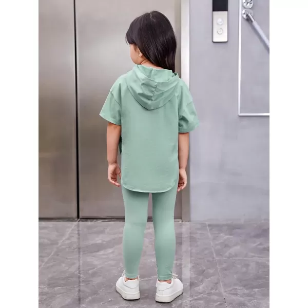 Floerns Girls 2 Piece Outfit Letter Pattern Short Sleeve Hooded Tee with Legging Set