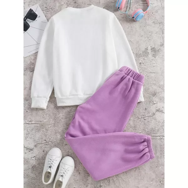 Floerns Girl's 2 Piece Outfit Letter Print Long Sleeve Sweatshirt with Jogger Pants Set