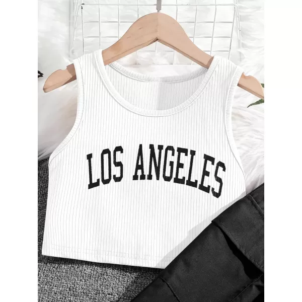 Floerns Girls 2 Piece Outfit Letter Print Rib Knit Crop Tank Top and Cargo Pants