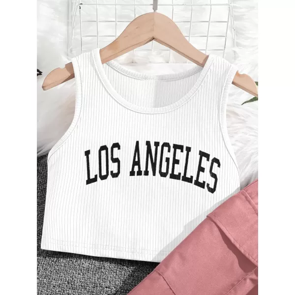 Floerns Girls 2 Piece Outfit Letter Print Rib Knit Crop Tank Top and Cargo Pants