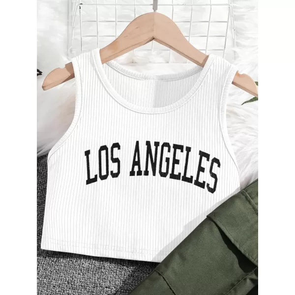 Floerns Girls 2 Piece Outfit Letter Print Rib Knit Crop Tank Top and Cargo Pants