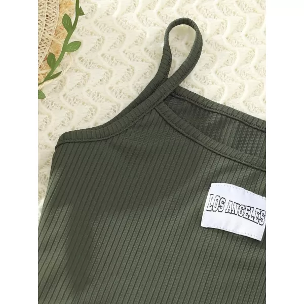 Floerns Girls 2 Piece Outfit Letter Print Rib Knit Crop Tank Top and Cargo Pants