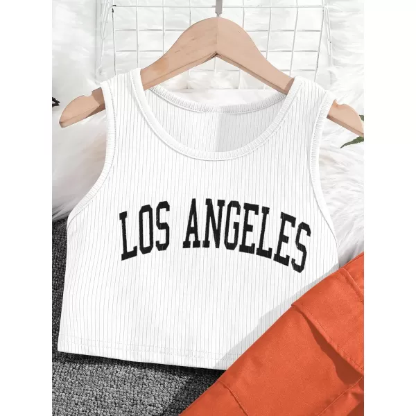 Floerns Girls 2 Piece Outfit Letter Print Rib Knit Crop Tank Top and Cargo Pants