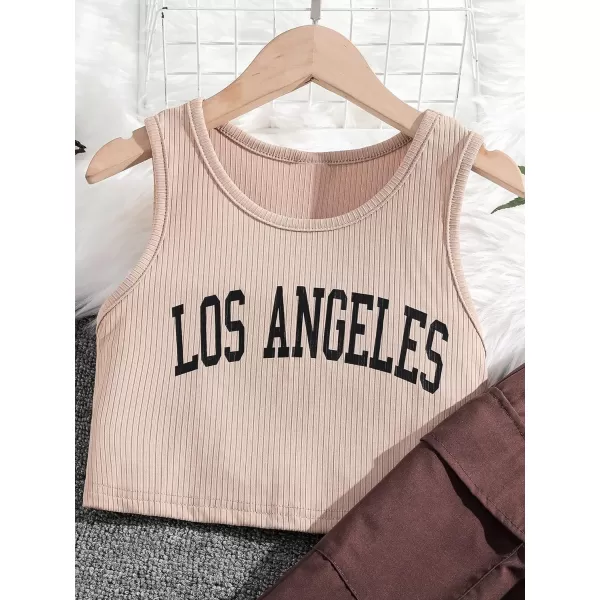 Floerns Girls 2 Piece Outfit Letter Print Rib Knit Crop Tank Top and Cargo Pants