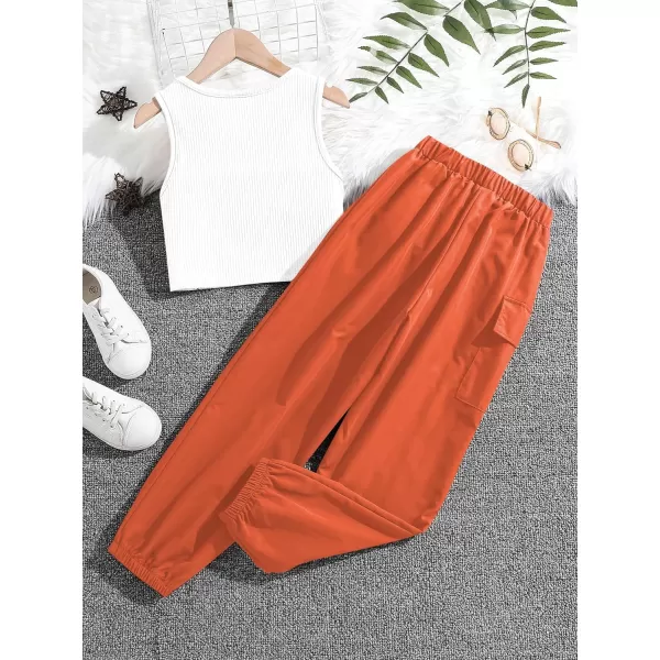 Floerns Girls 2 Piece Outfit Letter Print Rib Knit Crop Tank Top and Cargo Pants