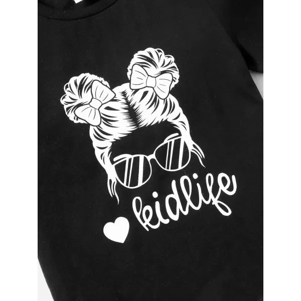 Floerns Girls 2 Piece Outfit Letter Print Short Sleeve Tee Shirt Camo Pants Set
