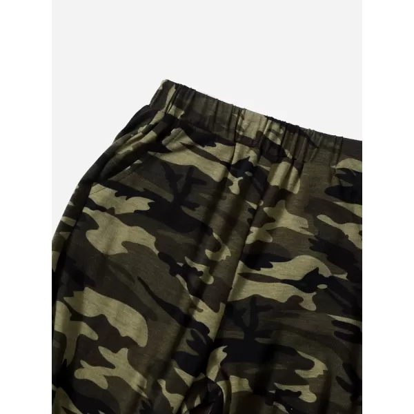 Floerns Girls 2 Piece Outfit Letter Print Short Sleeve Tee Shirt Camo Pants Set